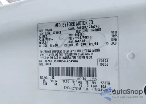 2005 Ford Explorer Sport Trac Adrenalin/Xls/Xlt из США, поврежденный, VIN 1FMZU67K85UA64904